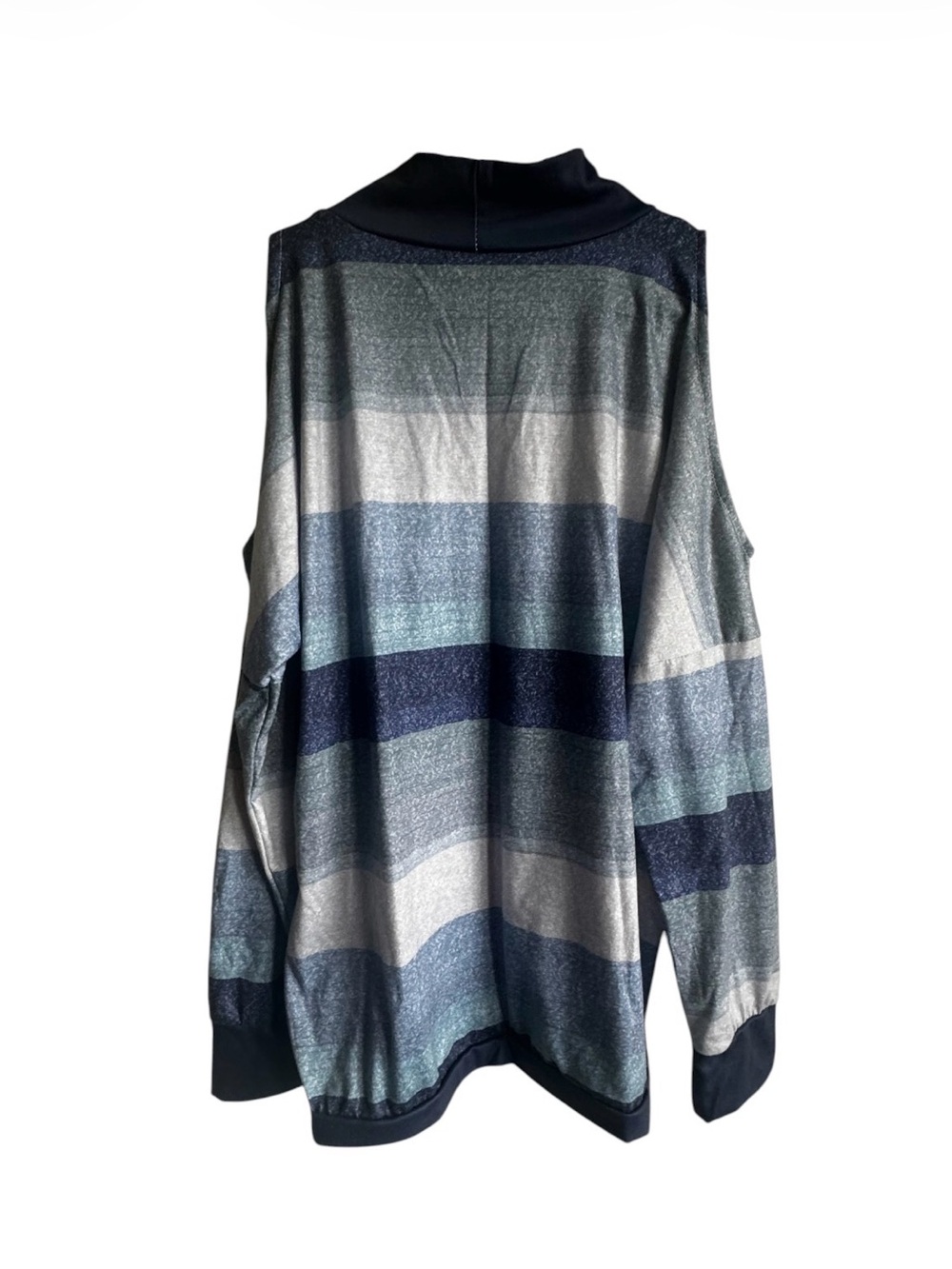 3 FOR $20 WOMEN’S Oversized Blue Gray White Striped Ombré Cold-Shoulder Sweater - Picture 4 of 4